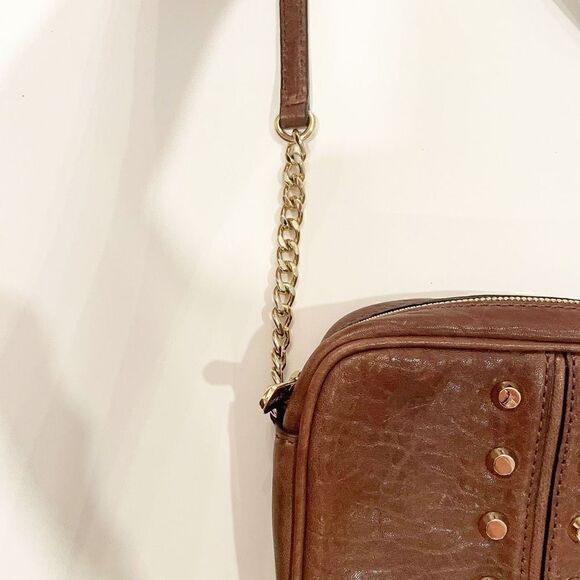Michael Kors Gold Studded Brown Leather Crossbody Handbag - Picture 6 of 8